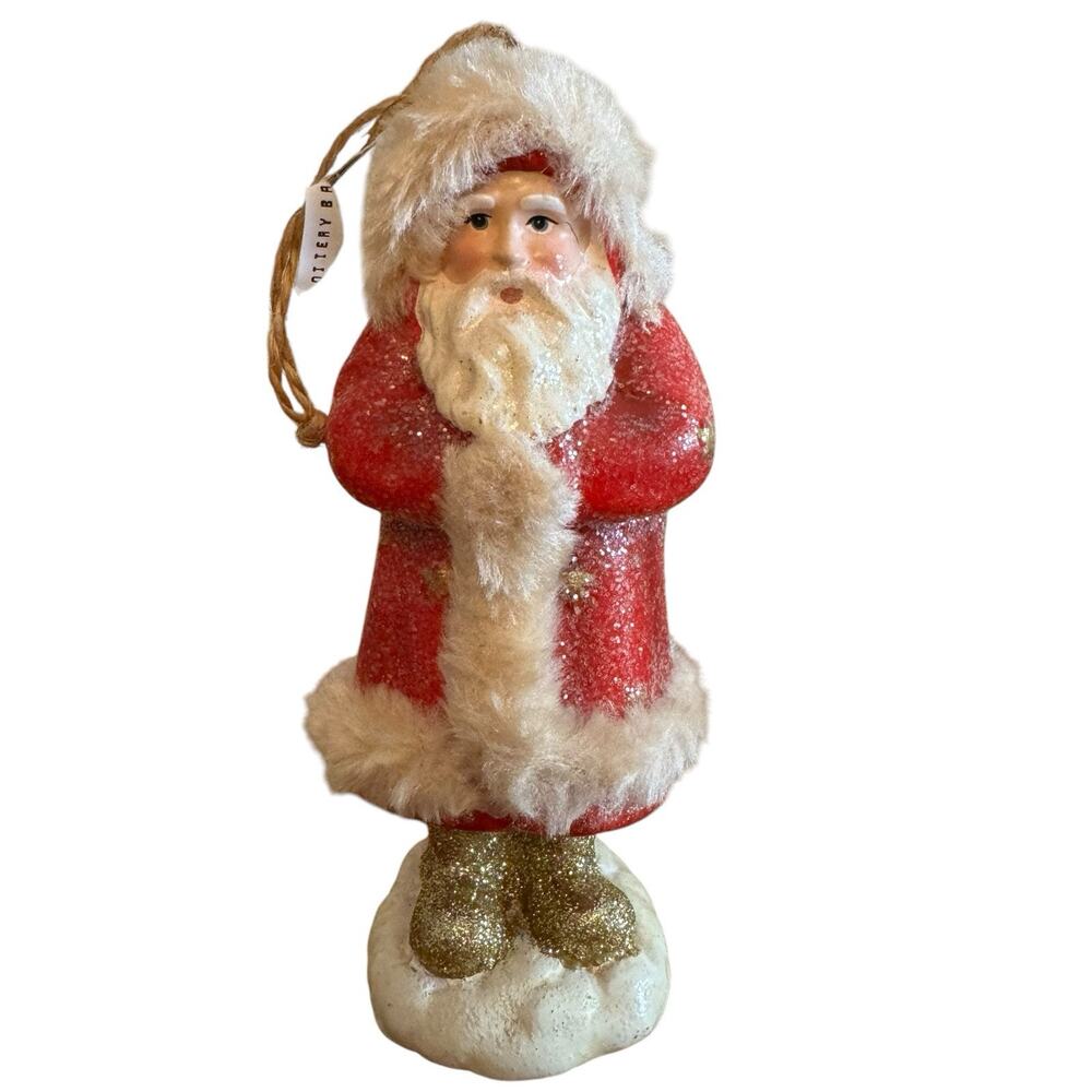 Pottery Barn "Nordic Santa" Hanging 6"Ornament Resin Glitter-Folk Art Style